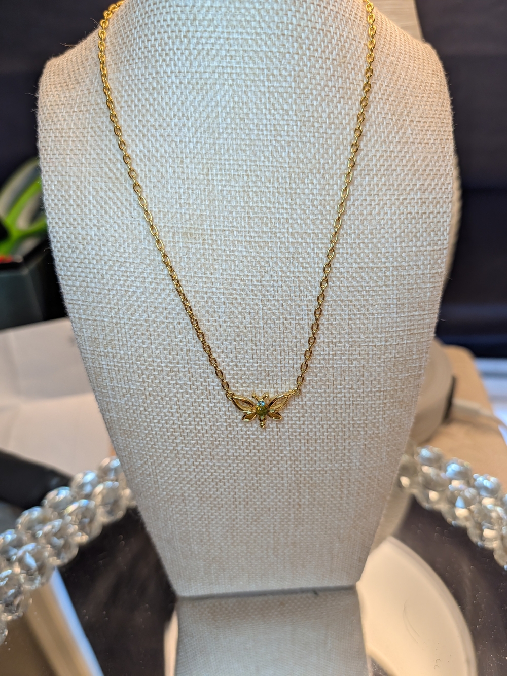 Nina Ricci Butterfly Gemstone Gold Plated Necklace NWOT